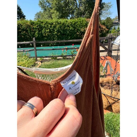 By Together Tan Trapeze Swing Midi Dress S/M Boho Minimalist - Picture 10 of 10